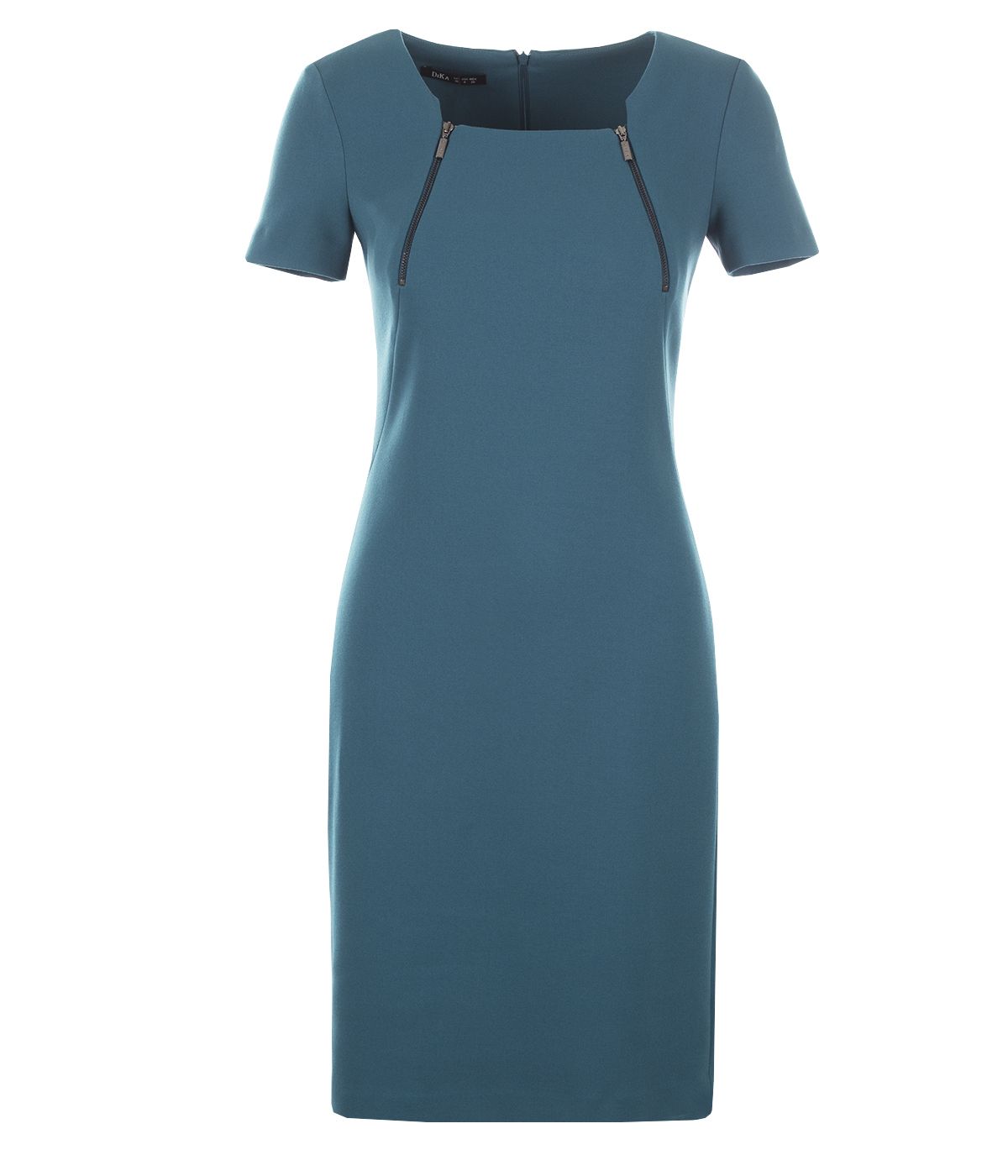 Straight short-sleeved dress with decorative zippers, with rayon and viscose  0
